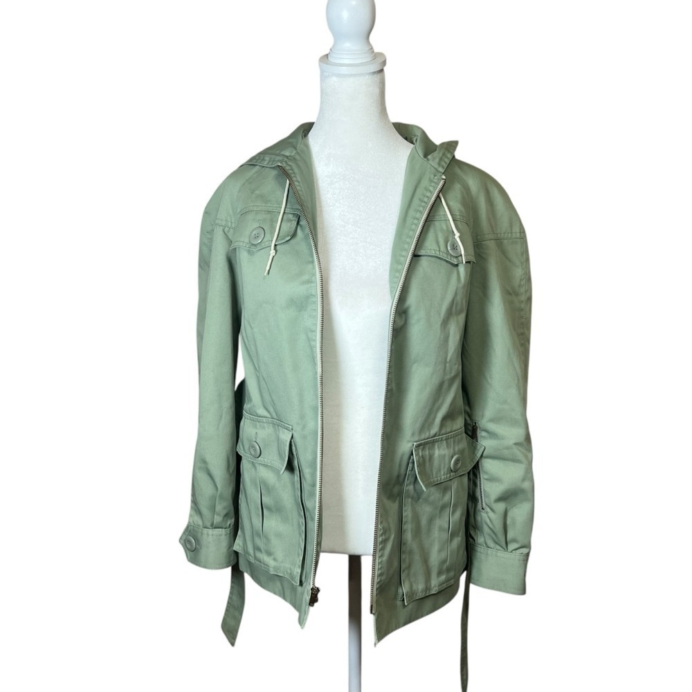 VTG 70s Montgomery Ward Utility Jacket Women Sz Small Green Hood Belt Safari 80s - Picture 12 of 15